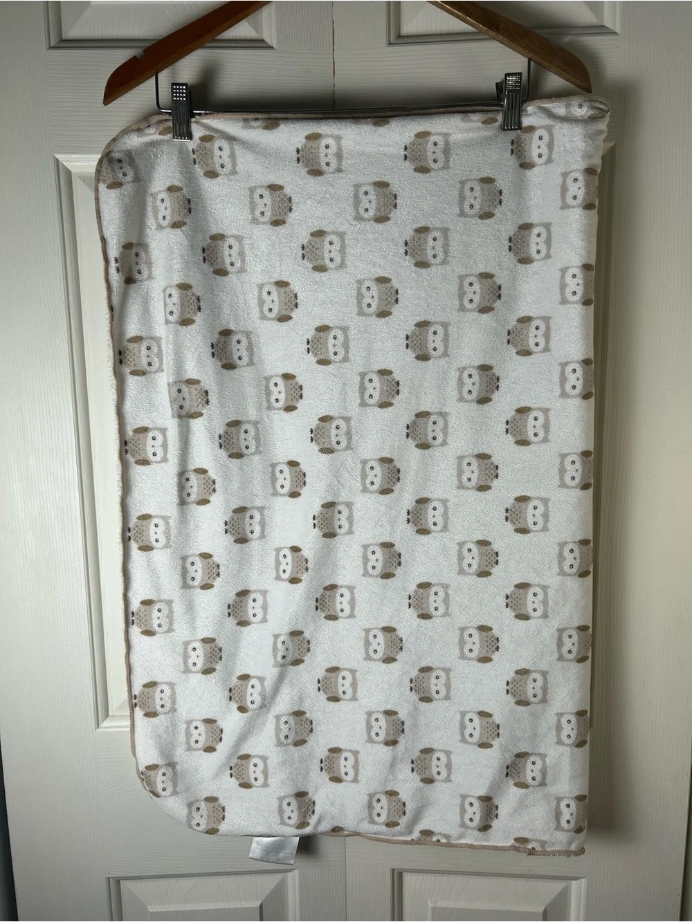 Babe Luxe Tan White Owls Baby Blanket Sherpa Security Lovey